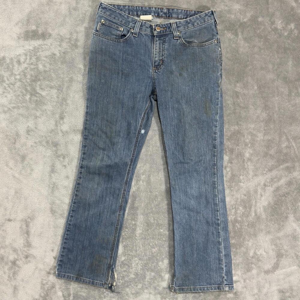 VTG Carhartt Jeans Men 32x28 Blue Light Wash Bootcut Faded Thrashed